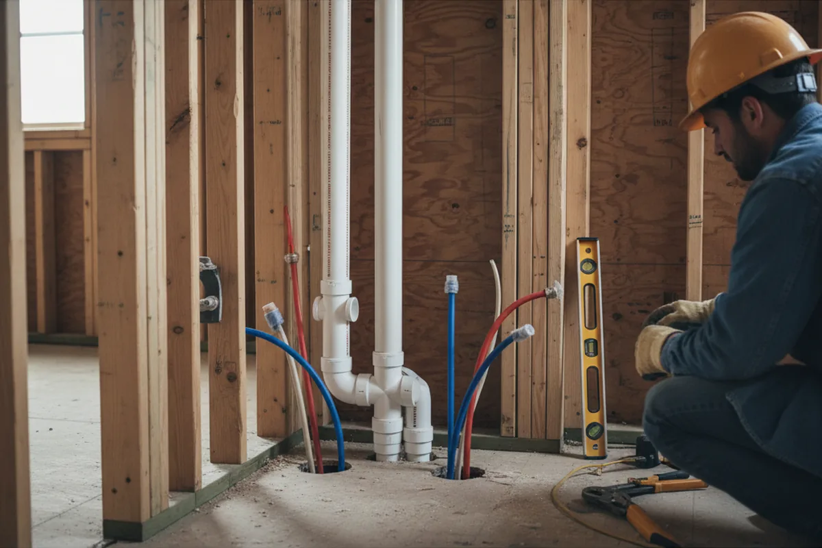 Drain and supply rough-in during Leak Detection in Shady Spring