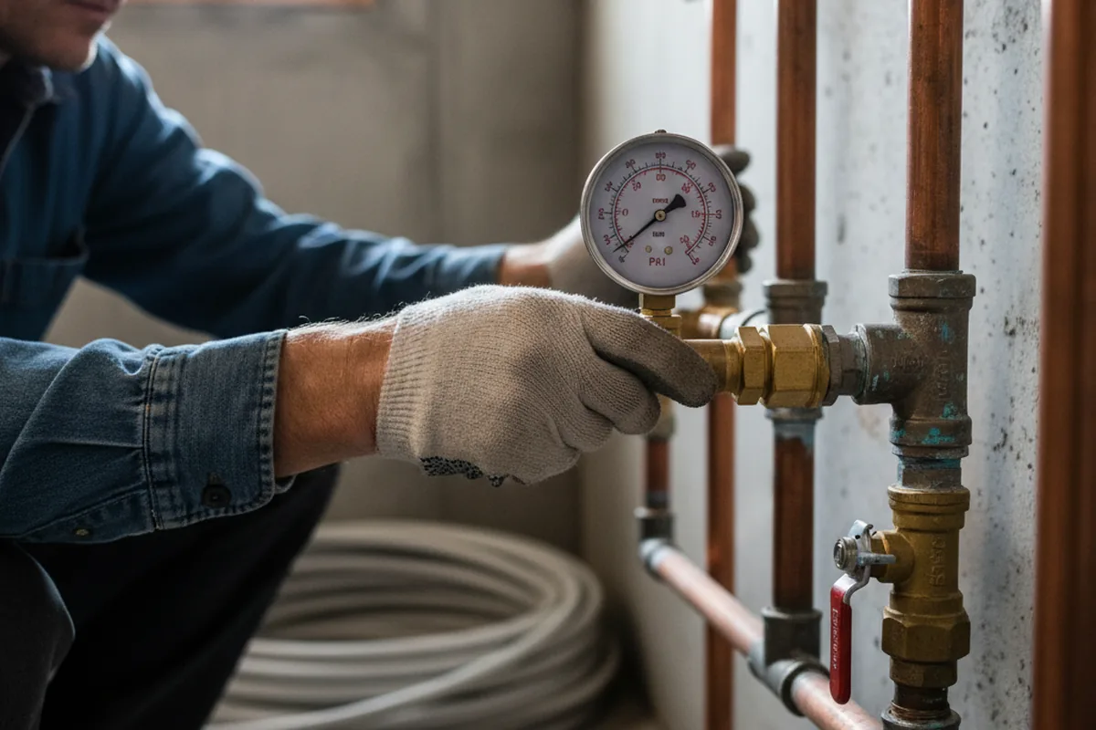 Pressure testing a repaired line during Water Line Repair in Shady Spring